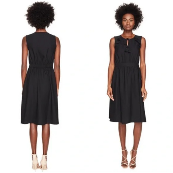 Kate Spade Women's Black Ruffle Tasseled Tie Front Dress Size Medium - Picture 2 of 8